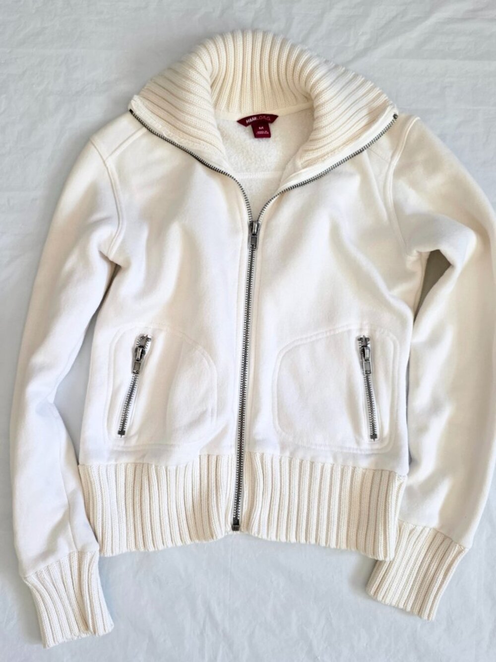 Women's H&M L.O.G.G. Cream Full Zip Sweater Cardigan, Med